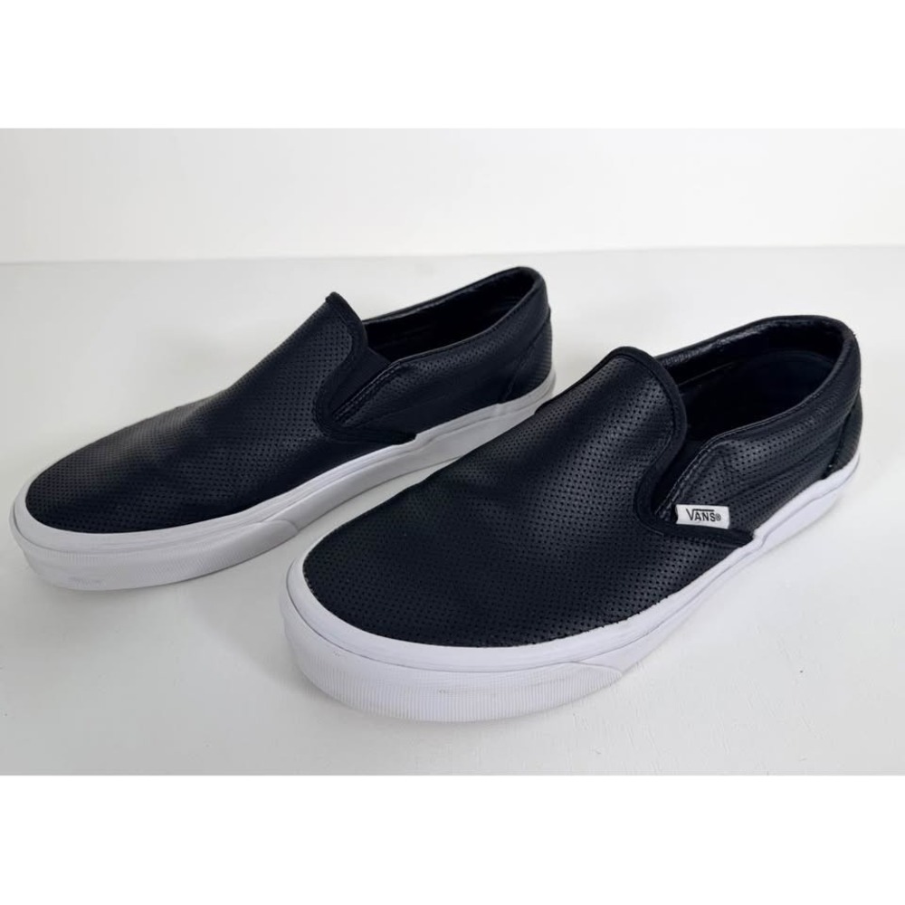 Vans Classic Slip-On Black Perforated Leather Sneakers Womens 9.5 Mens 8